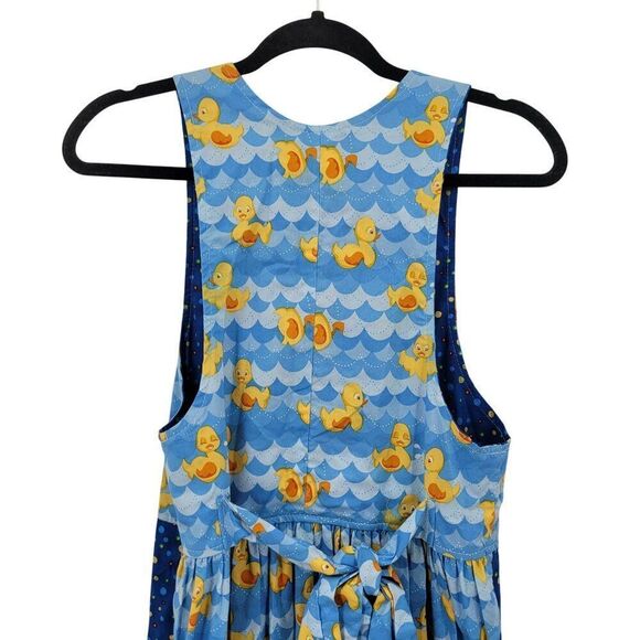 Handmade Whimsical Rubber Duck Maxi Apron Dress Tie Waist Sz XS Blue Pockets Fun - Picture 10 of 13
